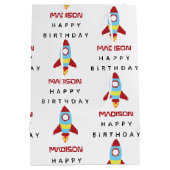 Rocket Spaceship Lancering Custom Name Birthday Medium Cadeauzakje (Achterkant)