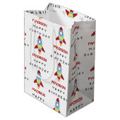 Rocket Spaceship Lancering Custom Name Birthday Medium Cadeauzakje (Achterkant Gekanteld)
