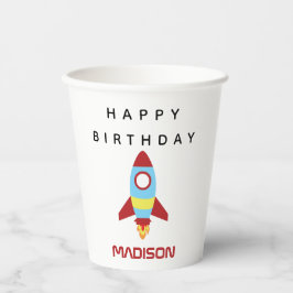 Rocket Spaceship Lancering Custom Name Birthday Papieren Bekers
