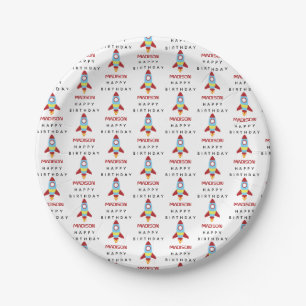 Rocket Spaceship Lancering Custom Name Birthday Papieren Bordje