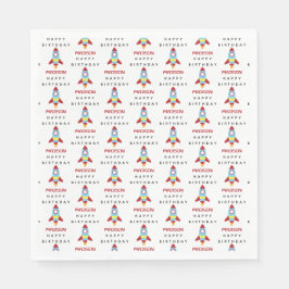 Rocket Spaceship Lancering Custom Name Birthday Servet