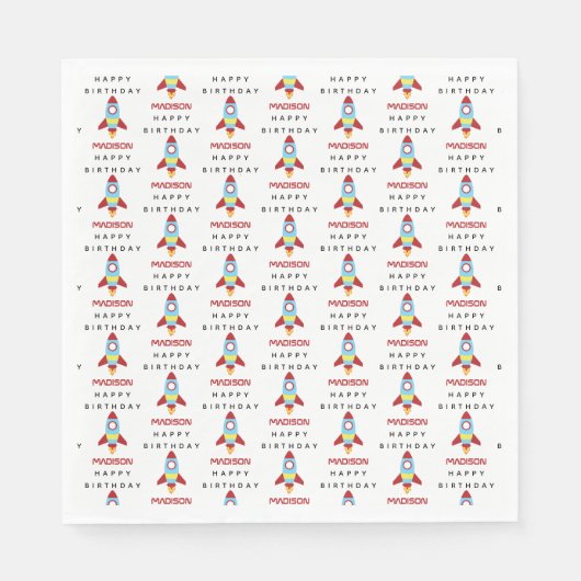Rocket Spaceship Lancering Custom Name Birthday Servet (Voorkant)