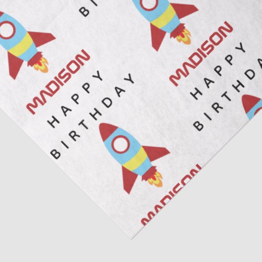 Rocket Spaceship Lancering Custom Name Birthday Tissuepapier (Detail)