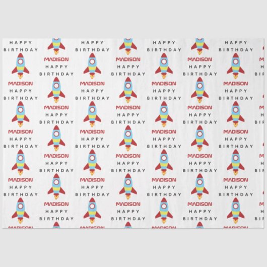 Rocket Spaceship Lancering Custom Name Birthday Tissuepapier (Voorkant)