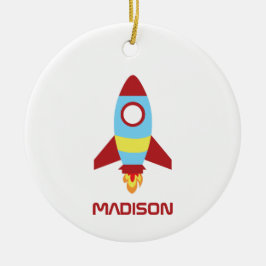 Rocket Spaceship Launing Custom Name Keramisch Ornament