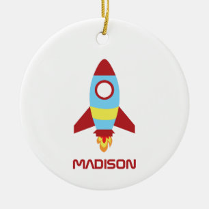Rocket Spaceship Launing Custom Name Keramisch Ornament