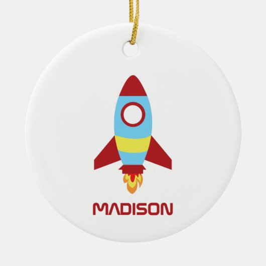 Rocket Spaceship Launing Custom Name Keramisch Ornament (Voorkant)
