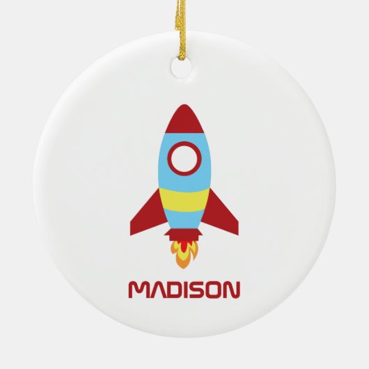 Rocket Spaceship Launing Custom Name Keramisch Ornament (Achterkant)