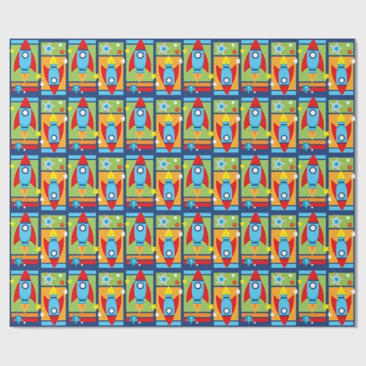 Rocket Spaceship Outer Space Wrapping Paper Cadeaupapier (Vlak)