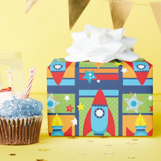 Rocket Spaceship Outer Space Wrapping Paper Cadeaupapier