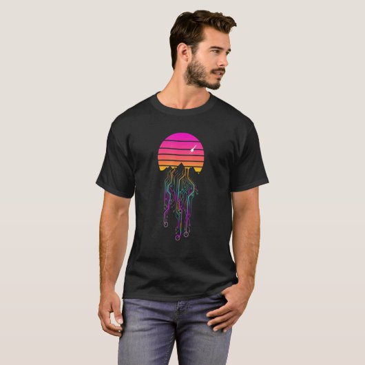 Rocket Sunset Synthwave 80s Style T-shirt (Voorkant volledig)