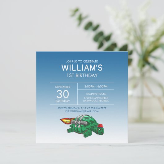 Rocket Turtle Verjaardag Kaart (Staand voorkant)