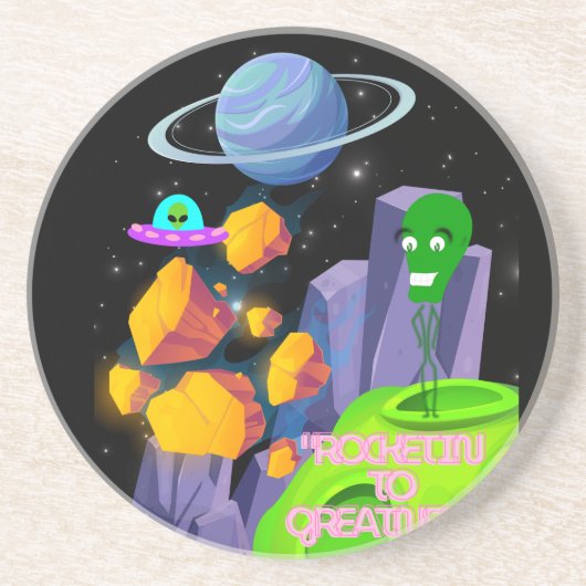 ROCKETING NAAR GROOTHEID ZANDSTEEN ONDERZETTER (Voorkant)