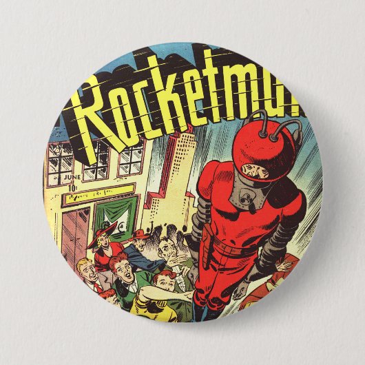 Rocketman  strips ronde button 7,6 cm (Voorkant)