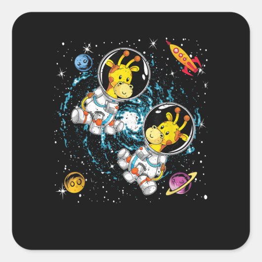 Rockets Astronaut Africa Zoo Animal Outer Space Gi Vierkante Sticker (Voorkant)