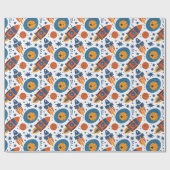 Rockets Stars and Planets Sinaasappel and Blue Cadeaupapier (Vlak)