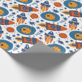 Rockets Stars and Planets Sinaasappel and Blue Cadeaupapier (Hoek)