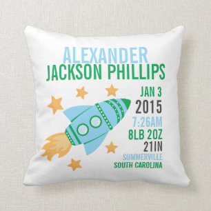 Rocketship Birth Announcement Nursery Pillow Kussen