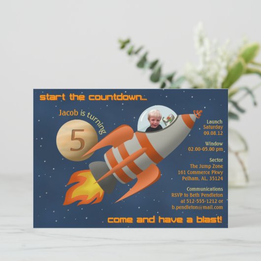 Rocketship Birthday Invitation Kaart (Staand voorkant)