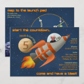Rocketship Birthday Invitation Kaart (Voorkant / Achterkant)