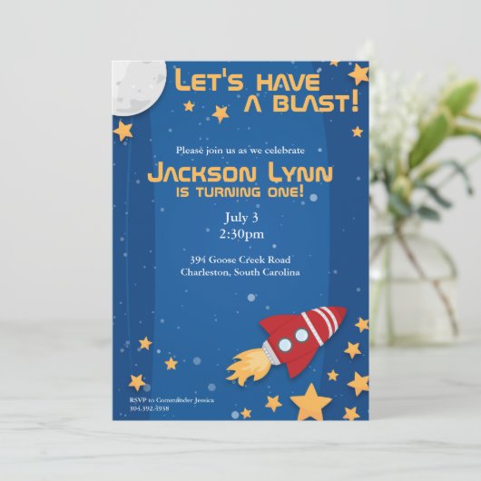 Rocketship Birthday Invitation Kaart (Staand voorkant)