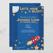Rocketship Birthday Invitation Kaart (Voorkant / Achterkant)