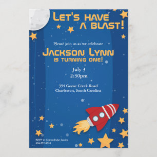 Rocketship Birthday Invitation Kaart