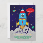 Rocketship Birthday Party Invitation Kaart (Voorkant)