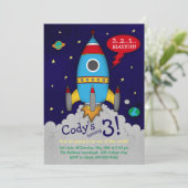Rocketship Birthday Party Invitation Kaart (Staand voorkant)