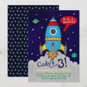 Rocketship Birthday Party Invitation Kaart (Voorkant / Achterkant)