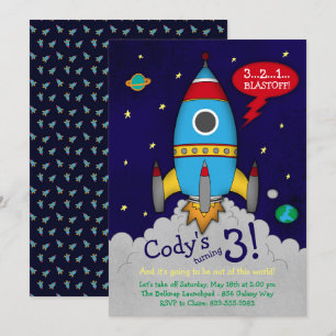 Rocketship Birthday Party Invitation Kaart