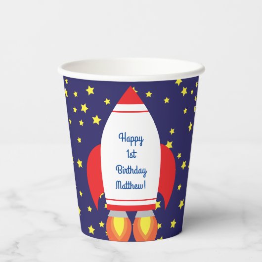 Rocketship Buitenspace Cute Kind Birthday Papieren Bekers (Achterkant)