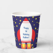 Rocketship Buitenspace Cute Kind Birthday Papieren Bekers (Voorkant)