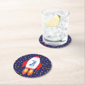 Rocketship Buitenspace Cute Kind Birthday Ronde Kartonnen Onderzetter (Insitu)