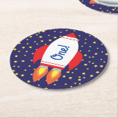 Rocketship Buitenspace Cute Kind Birthday Ronde Kartonnen Onderzetter (Gebogen)