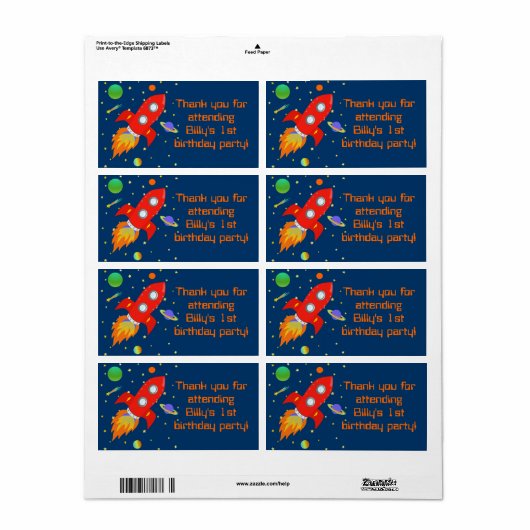 Rocketship Gift Favor Label (Full Sheet)