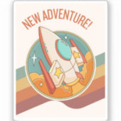 Rocketship nieuw avontuur sticker (Voorkant)