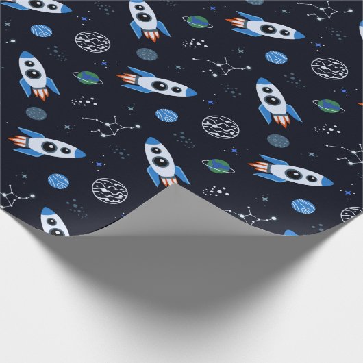 Rocketship Patroon Wrapping Papier (Hoek)