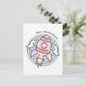 Rocketship roze Girl Briefkaart (Staand voorkant)