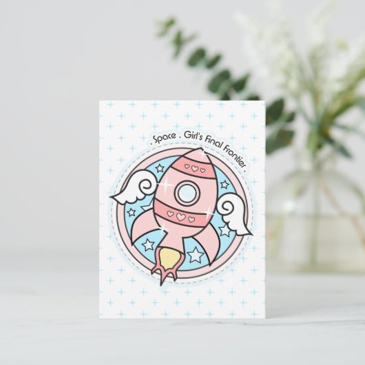 Rocketship roze Girl Briefkaart (Staand voorkant)