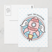 Rocketship roze Girl Briefkaart (Voorkant / Achterkant)