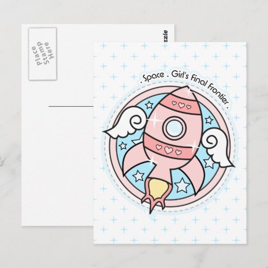 Rocketship roze Girl Briefkaart (Voorkant / Achterkant)