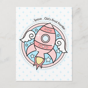 Rocketship roze Girl Briefkaart