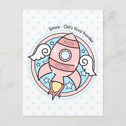 Rocketship roze Girl Briefkaart (Voorkant)