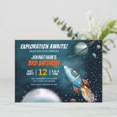 Rocketship Space Adventure Jongen Verjaardag Kaart (Staand voorkant)