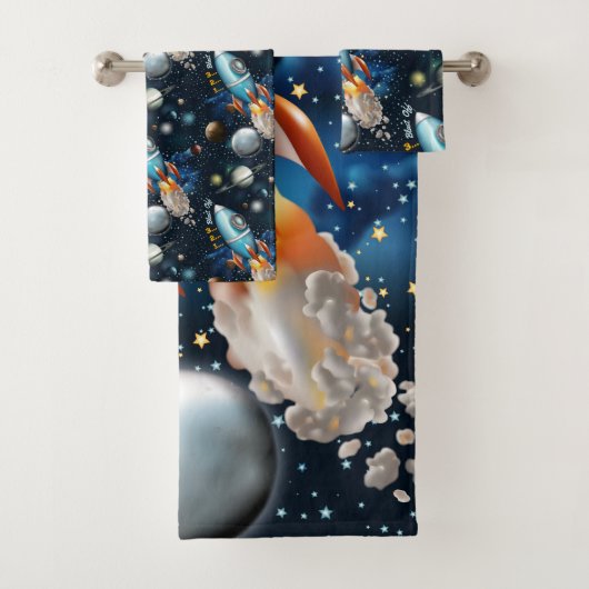 Rocketship Space Adventure Personaliseren Bad Handdoek (Insitu)