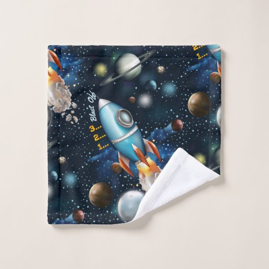 Rocketship Space Adventure Personaliseren Bad Handdoek (Wasdoekje)