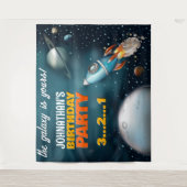 Rocketship Space Adventure Verjaardag Achtergrond Wandkleed (Voorkant)