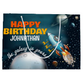 Rocketship Space Adventure Verjaardag Groot Cadeauzakje (Achterkant)