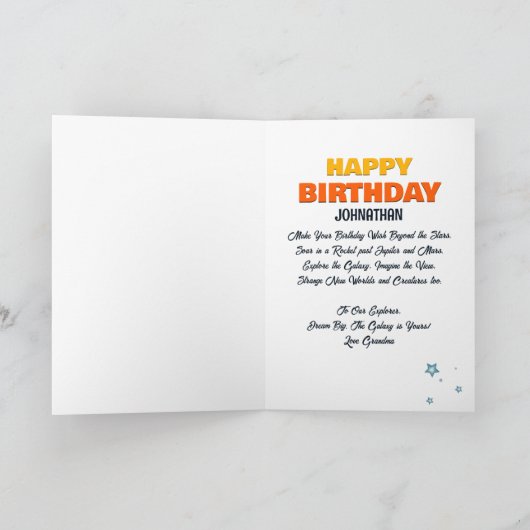 Rocketship Space Adventure Verjaardag Kaart (Binnen)